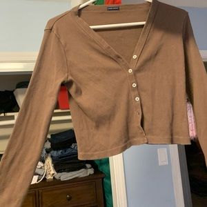 Brown cropped button down top